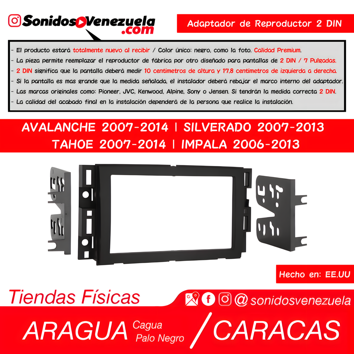 Adaptador de Reproductor 2 DIN Multikit Para Chevrolet 2007-2013