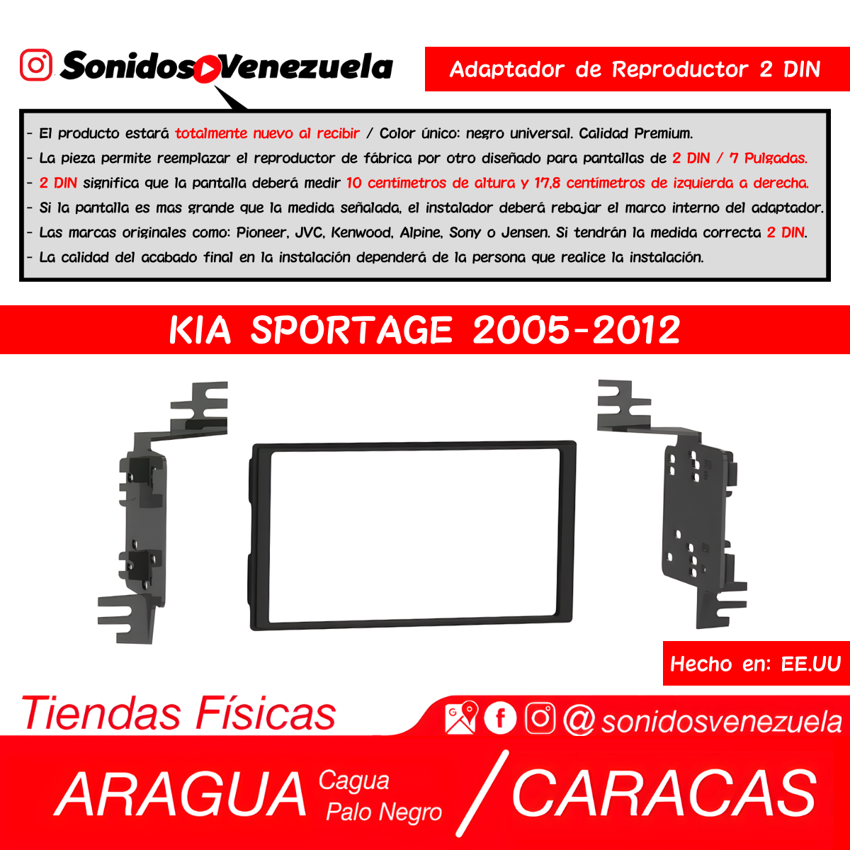 Adaptador de Reproductor 2 DIN Para Kia Sportage 2005-2012