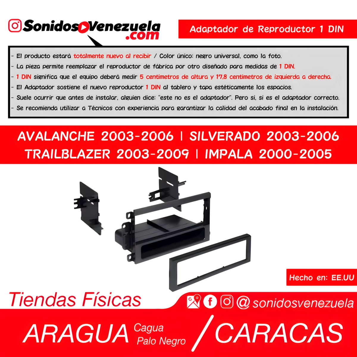 Adaptador de Reproductor 1 DIN Multi Kit Para Chevrolet 2003-2006