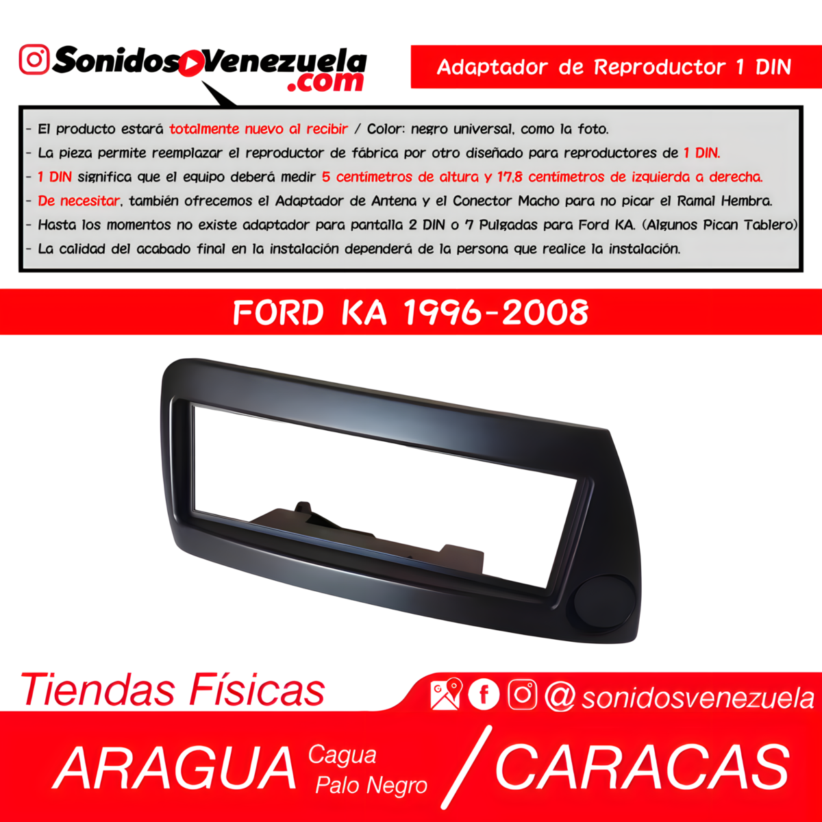 Adaptador de Reproductor 1 DIN Para Ford KA 1996-2008