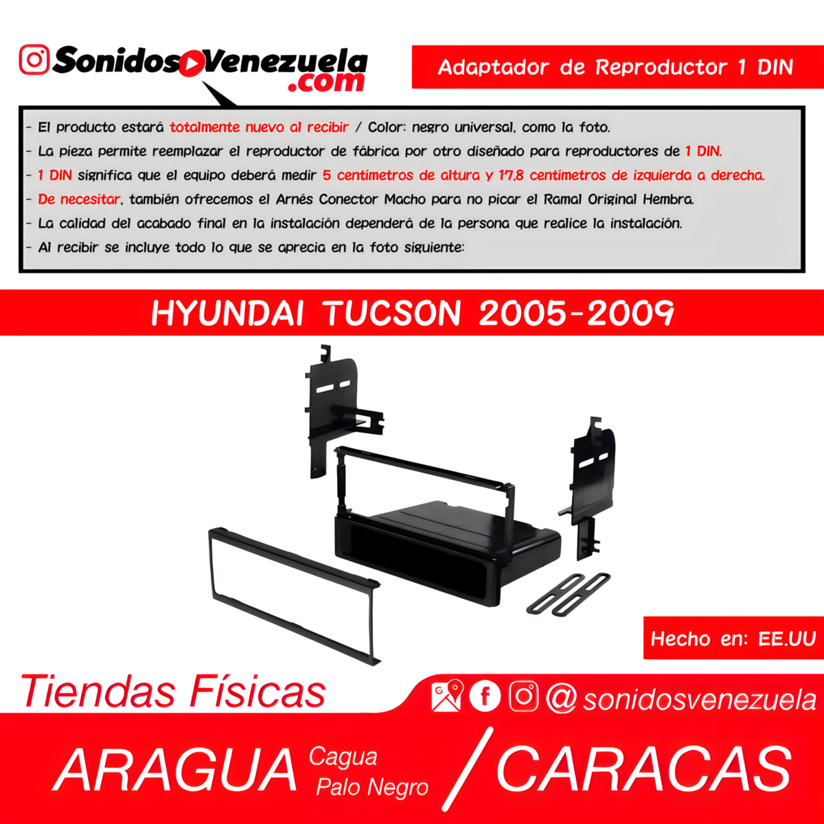 Adaptador de Reproductor 1 DIN Para Hyundai Tucson 2005-2009