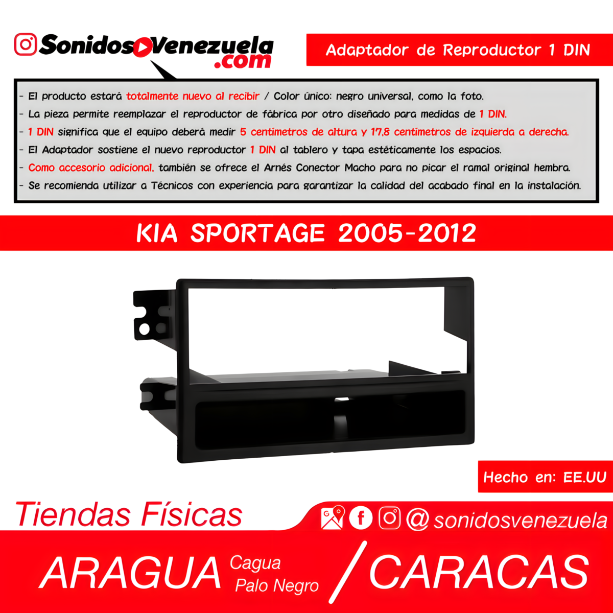 Adaptador de Reproductor 1 DIN Para Kia Sportage 2005-2012