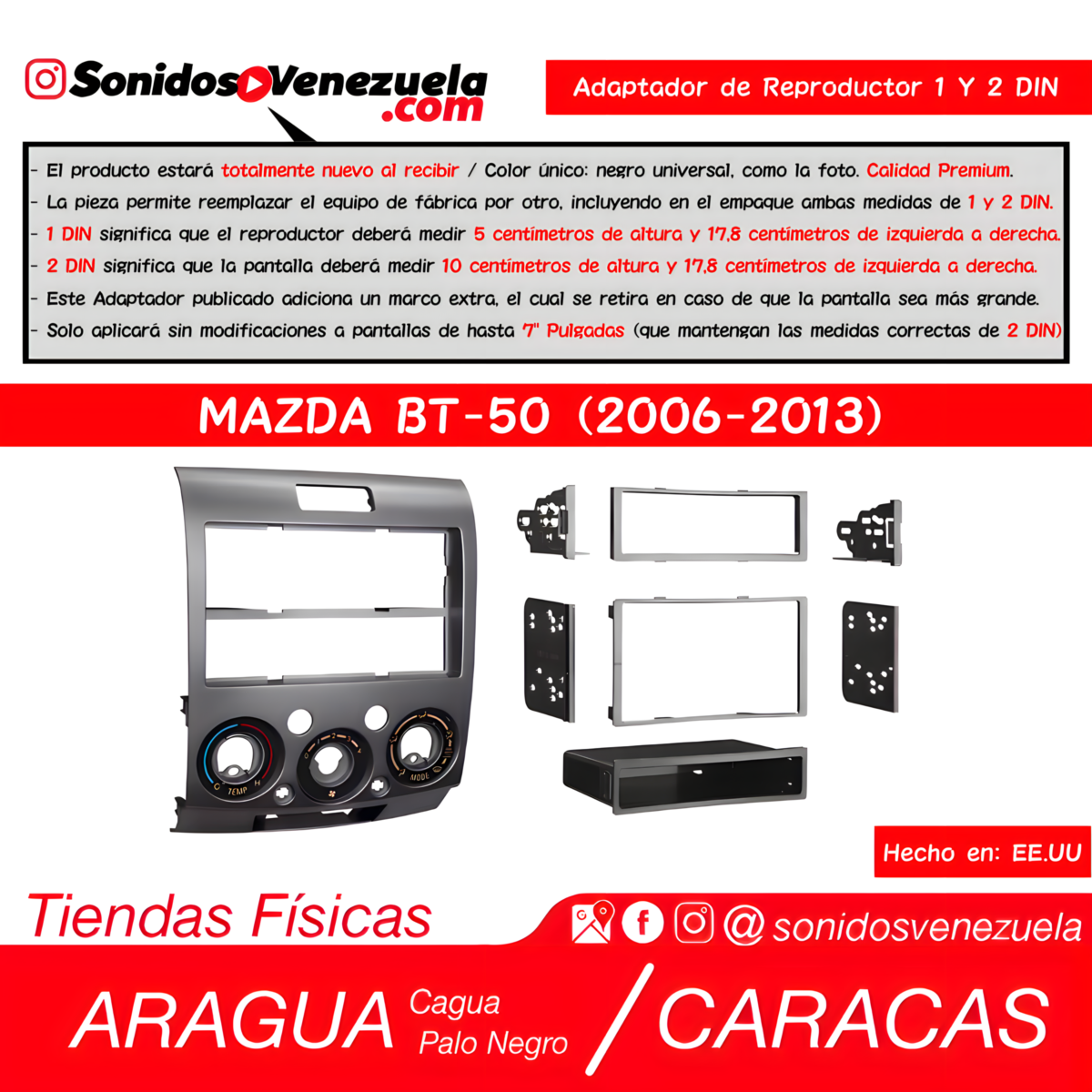 Adaptador de Reproductor 1 y 2 DIN Para Mazda BT-50 2006-2013
