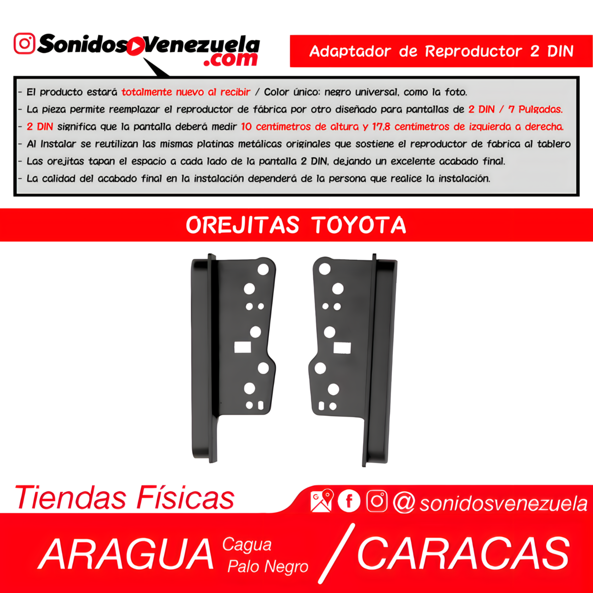 Adaptador de Reproductor 2 DIN Para Toyota (Orejitas)
