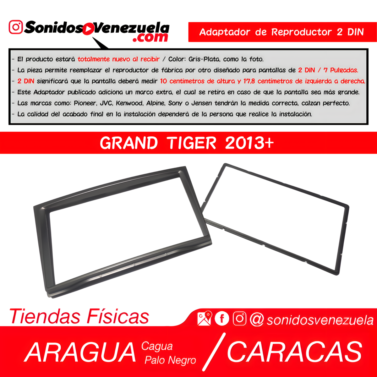 Adaptador de Reproductor 2 DIN Para Chery Grand Tiger 2013+