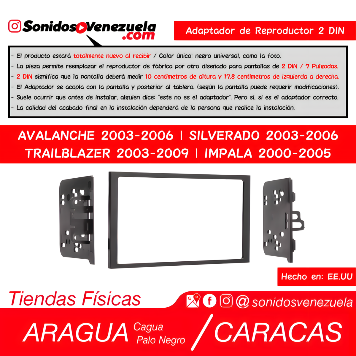 Adaptador de Reproductor 2 DIN Multikit Para Chevrolet 2000-2006