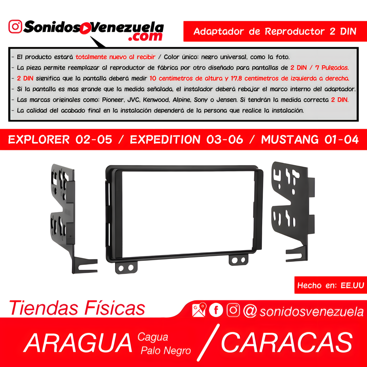 Adaptador de Reproductor 2 DIN Para Ford Explorer 2002-2005 / Sport Trac 2000-2006 / Expedition 2003-2006 y Mustang 2001-2004
