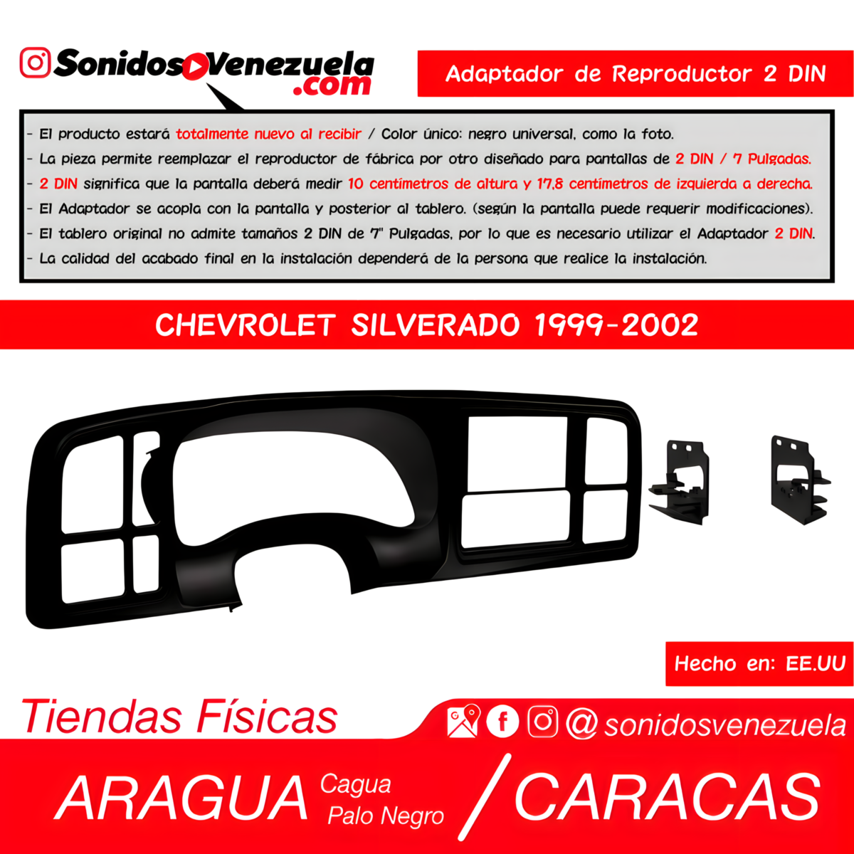 Tablero Adaptador 2 DIN Para Chevrolet Silverado 1999-2002