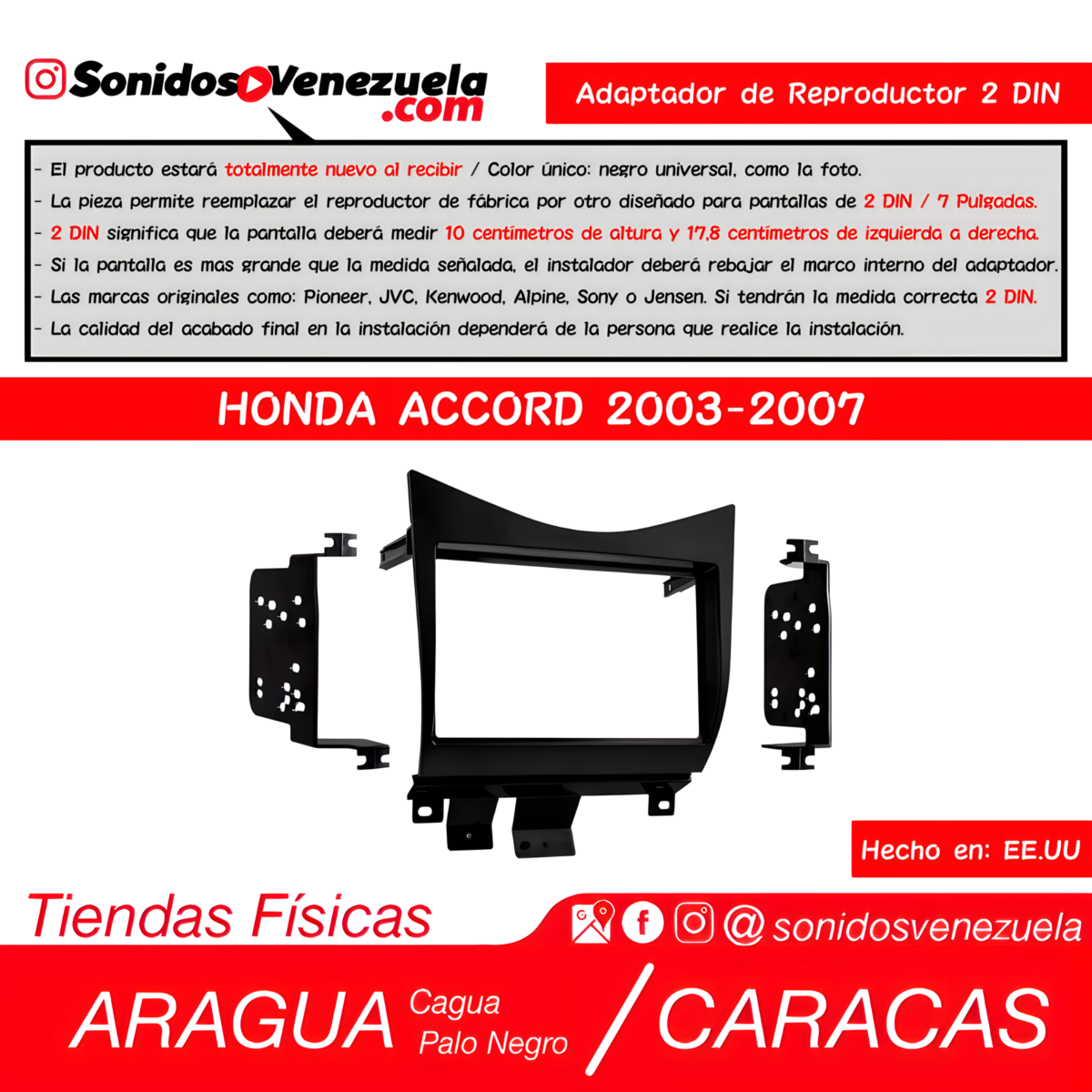 Adaptador de Reproductor 2 DIN Para Honda Accord 2003-2007