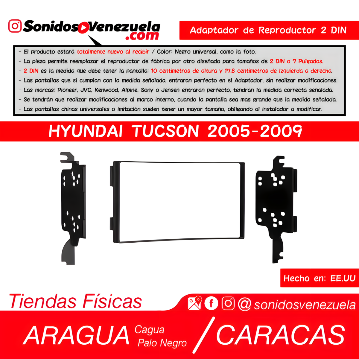 Adaptador de Reproductor 2 DIN Para Hyundai Tucson 2005-2009