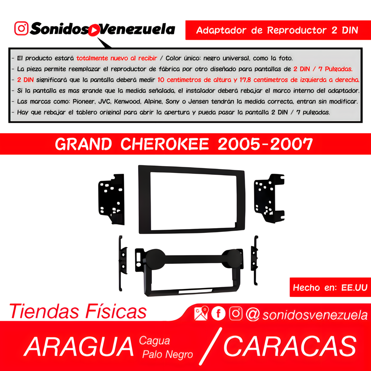 Adaptador De Reproductor 2 DIN Para Jeep Grand Cherokee 2005-2007
