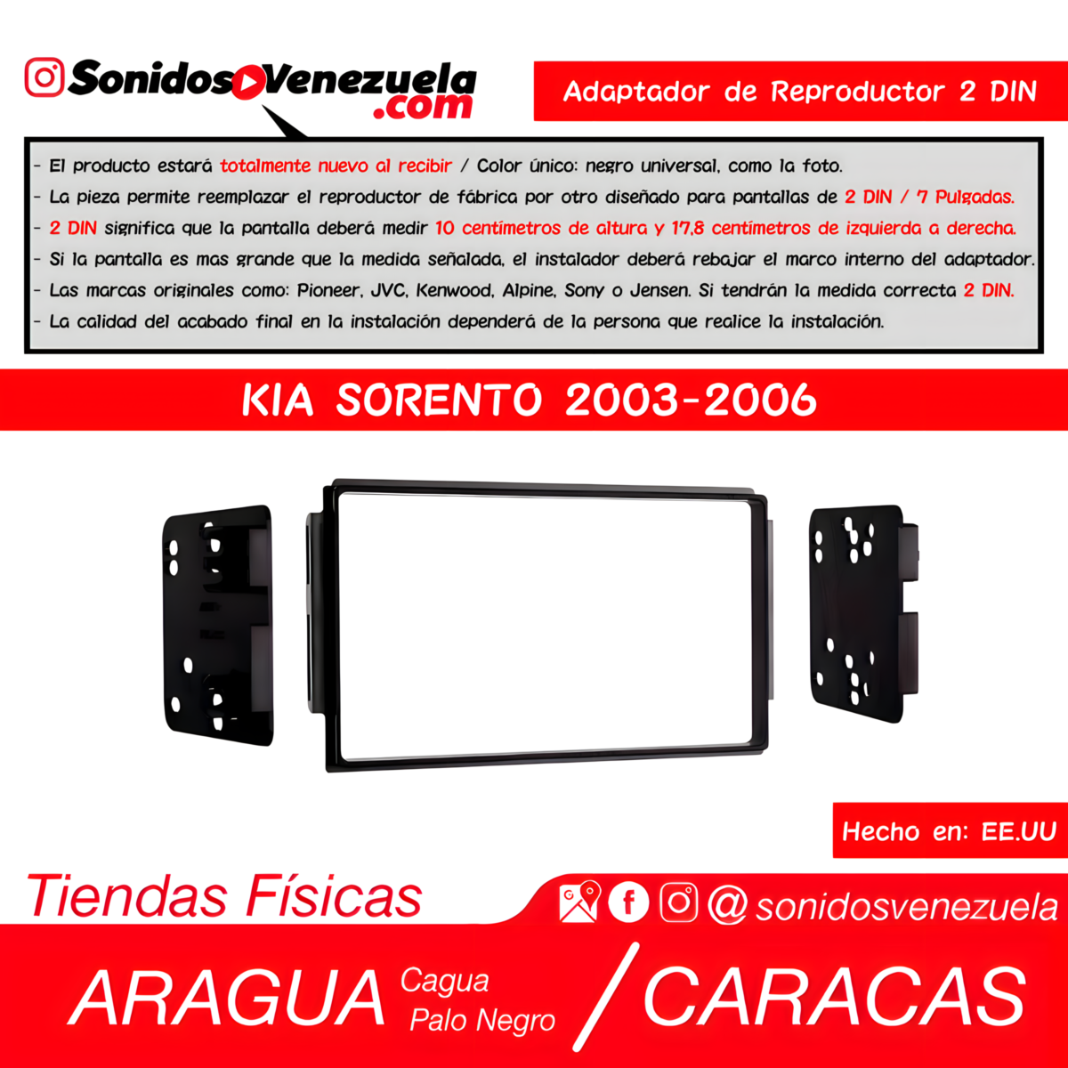 Adaptador de Reproductor 2 DIN Para Kia Sorento 2003-2006