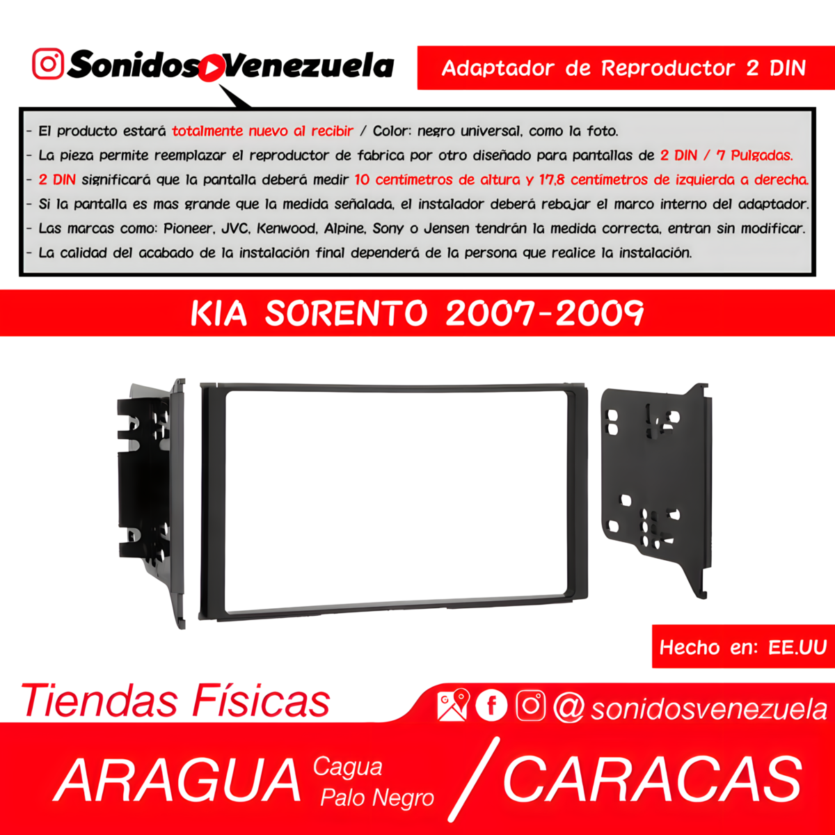 Adaptador de Reproductor 2 DIN Para KIA Sorento 2007-2009