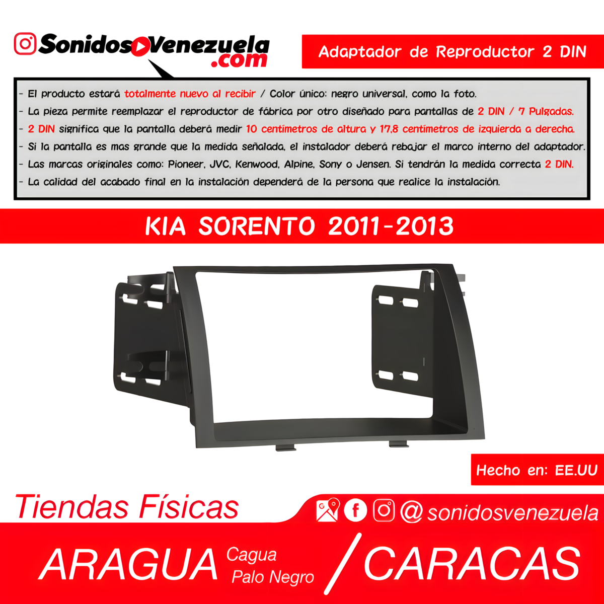Adaptador de Reproductor 2 DIN Para Kia Sorento 2011-2013