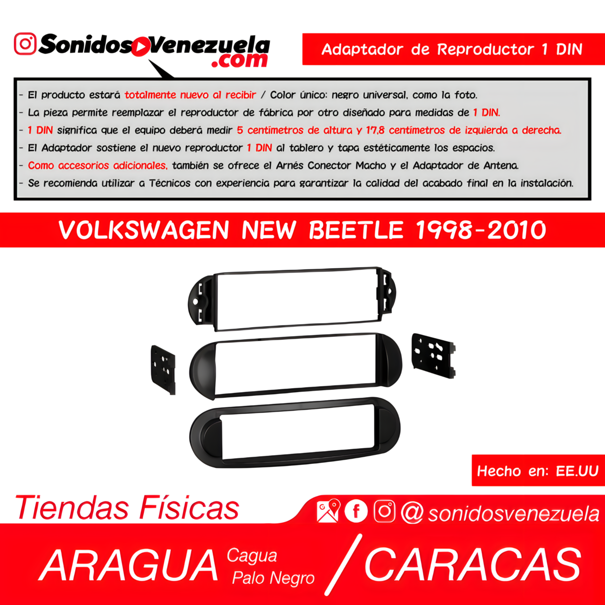 Adaptador de Reproductor 2 DIN Para Volkswagen New Beetle 1998-2010