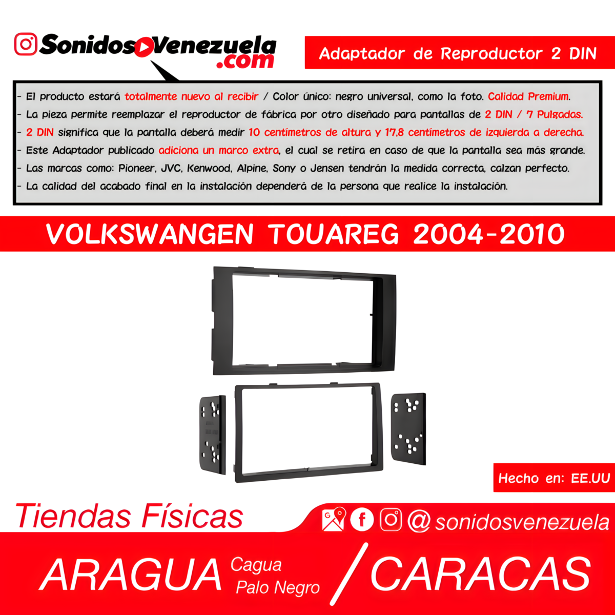 Adaptador de Reproductor 2 DIN Para Volkswagen Touareg 2004-2010