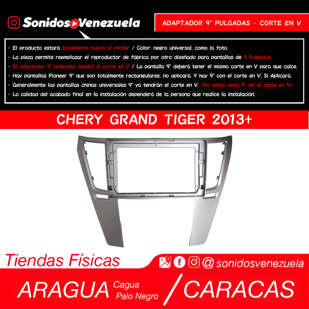 Adaptador 9" Pulgadas Para Chery Grand Tiger 2013+