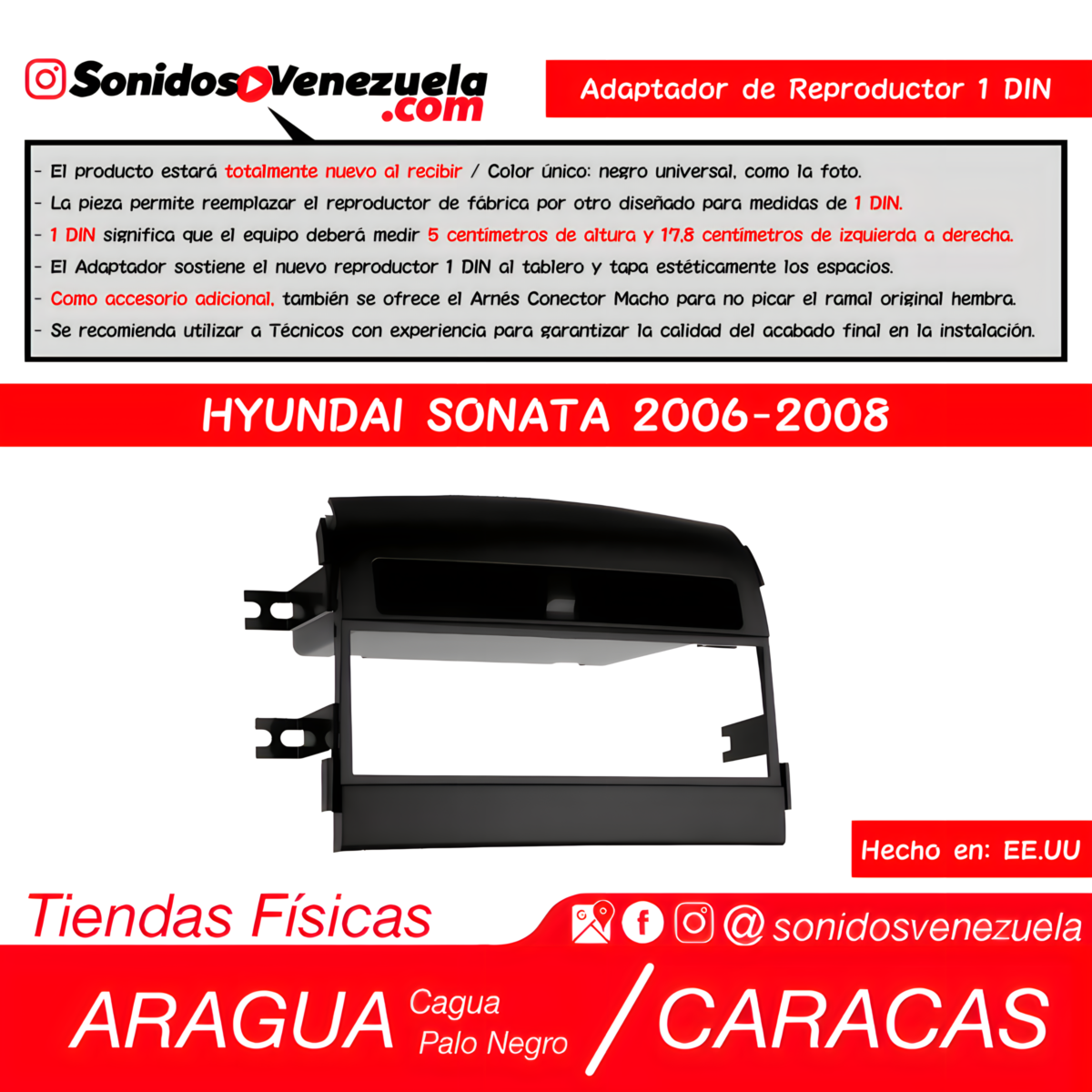 Adaptador de Reproductor 1 DIN Para Hyundai Sonata 2006-2008