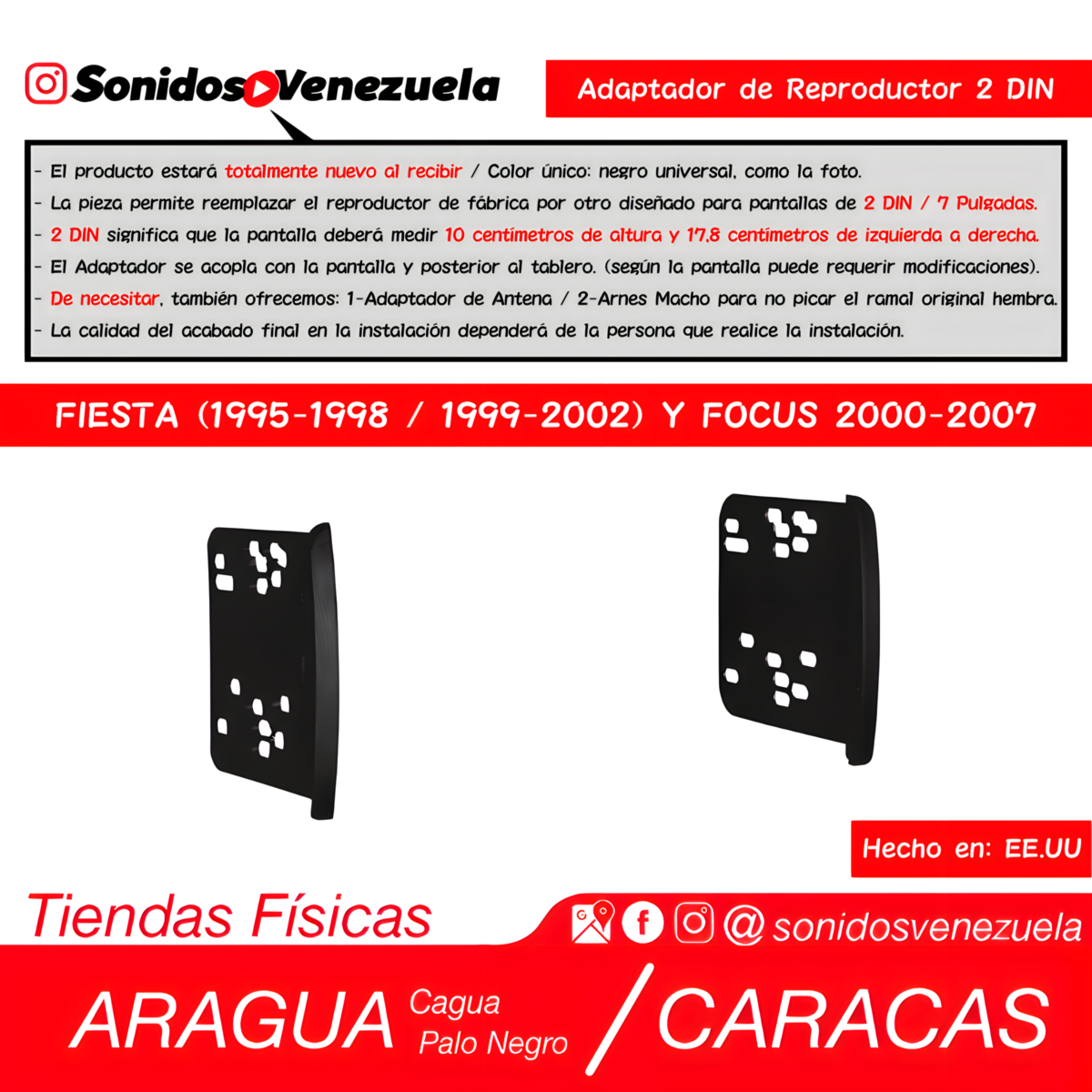 Adaptador de Reproductor 2 DIN Para Ford Fiesta 1995-2002 y Focus 2000-2007