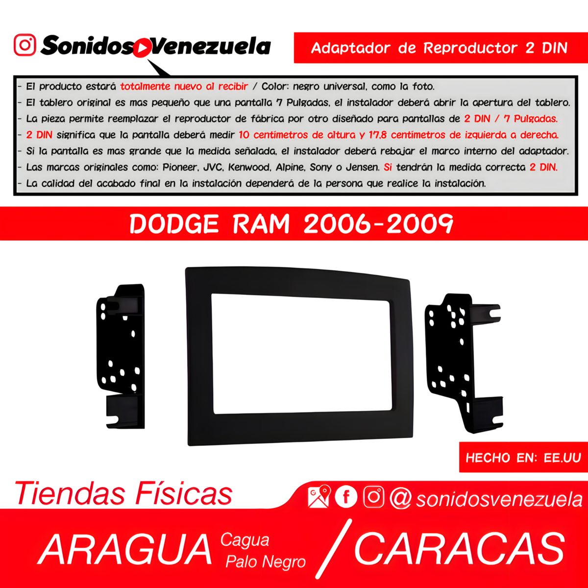Adaptador de Reproductor 2 DIN Para Dodge Ram 2006-2009