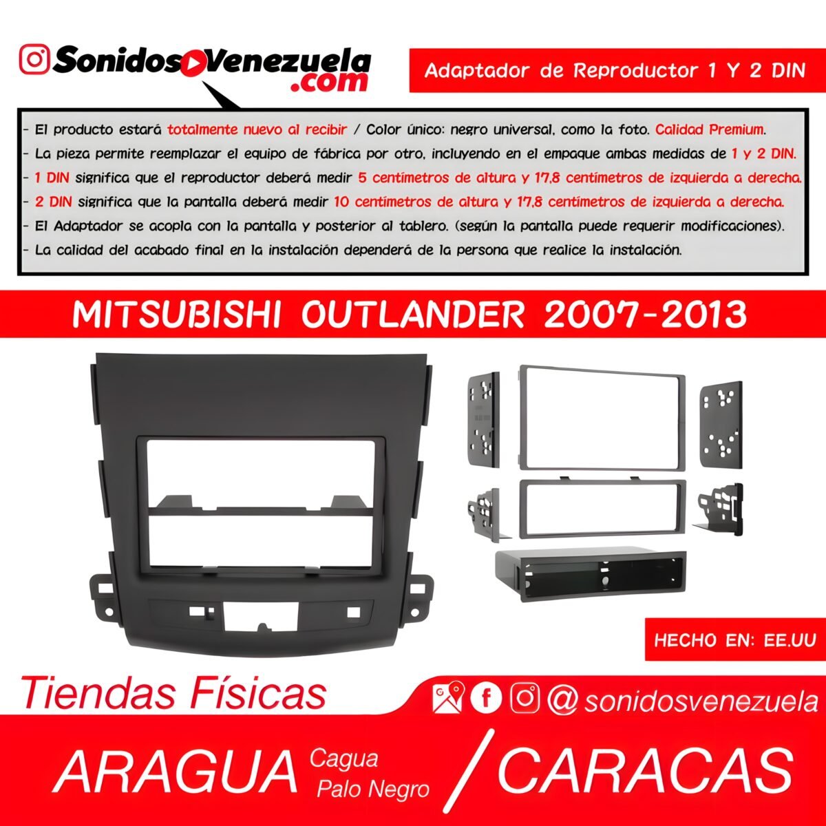 Adaptador de Reproductor 1 y 2 DIN Para Mitsubishi Outlander 2007-2013