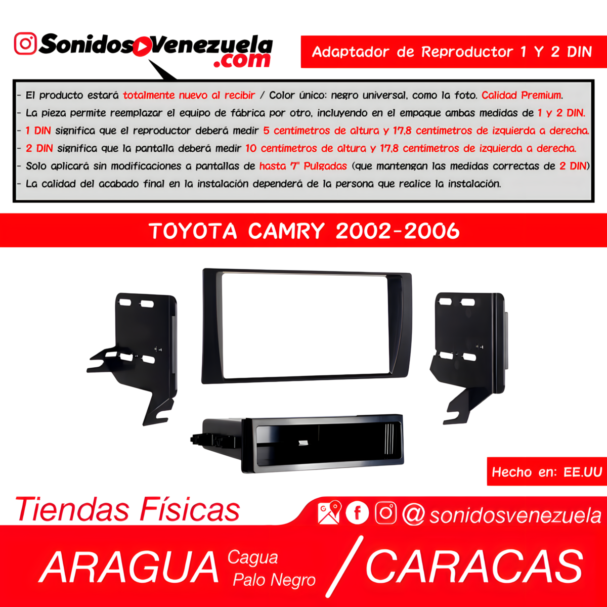 Adaptador de Reproductor 1 y 2 DIN Para Toyota Camry 2002-2006