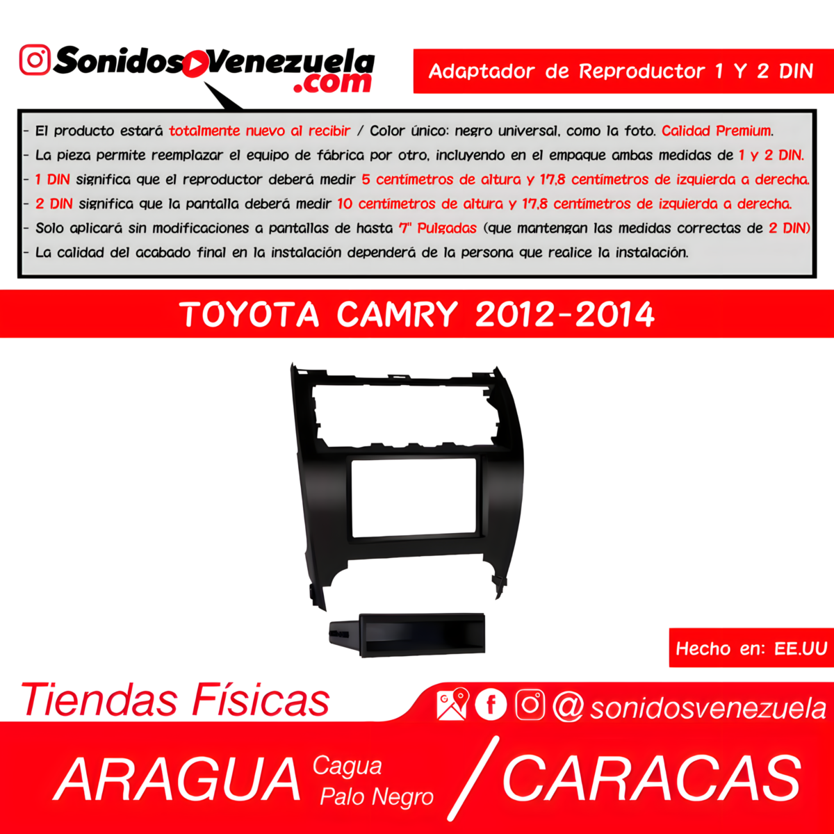 Adaptador de Reproductor 2 DIN Para Toyota Camry 2012-2014