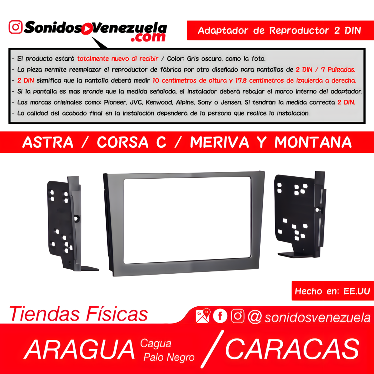 Adaptador de Reproductor 2 DIN Para Chevrolet Astra / Corsa C / Meriva y Montana
