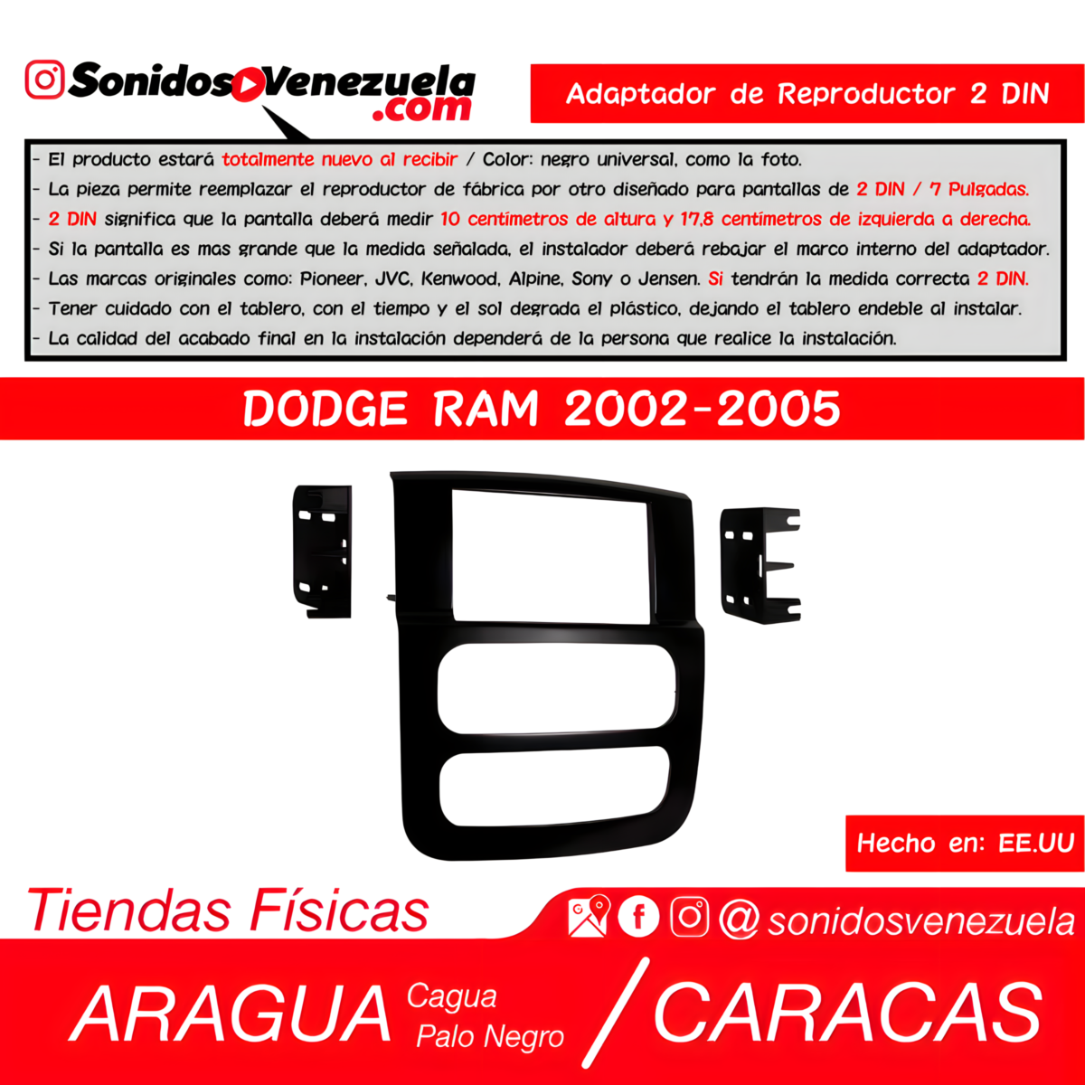Adaptador de Reproductor 2 DIN Para Dodge Ram 2002-2005