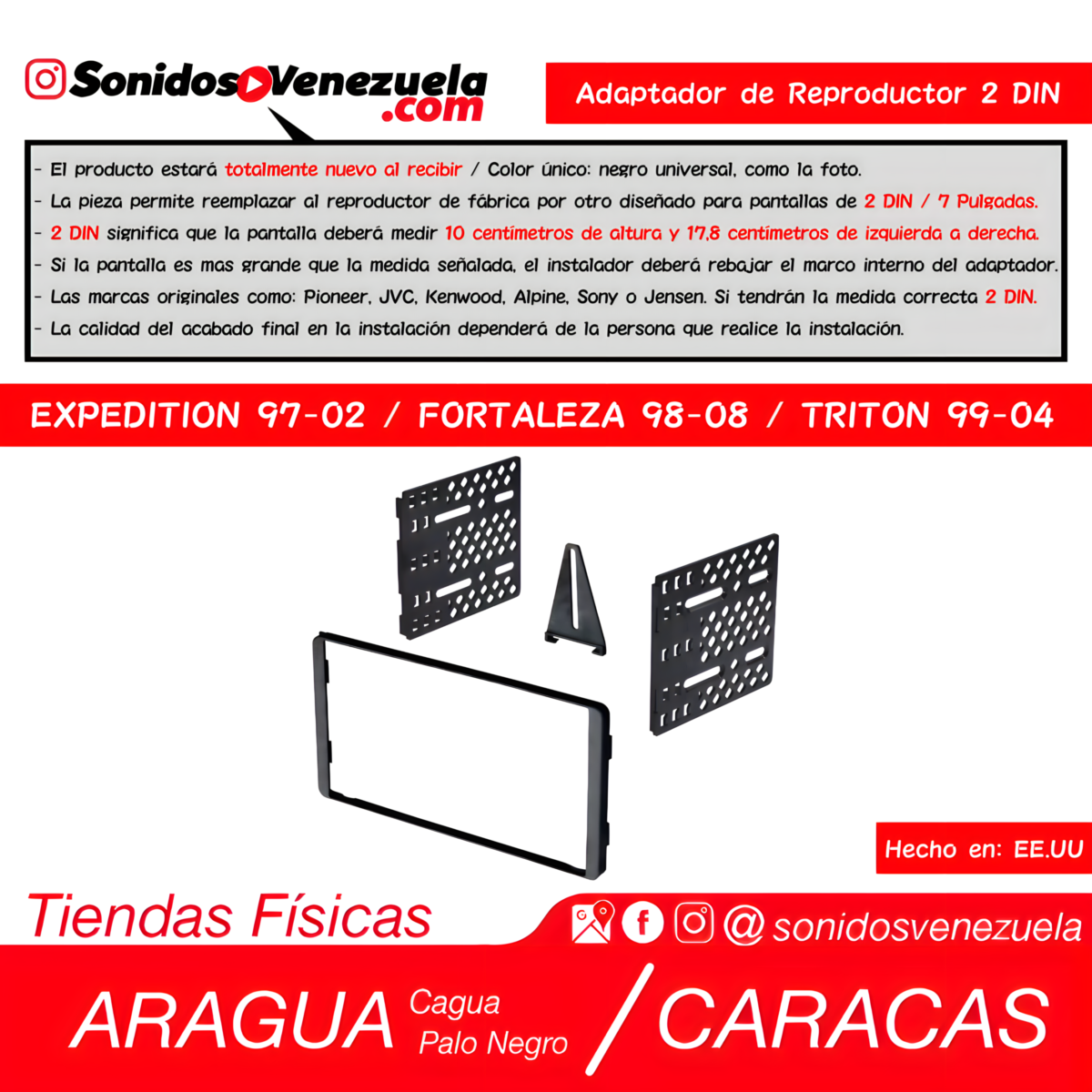 Adaptador de Reproductor 2 DIN Para Ford Expedition 1997-2002, F150 Fortaleza 1998-2008 y Super Duty / Triton 1999-2004