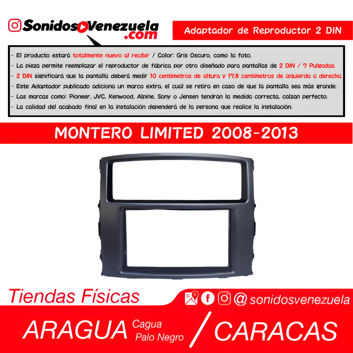 Adaptador de Reproductor 2 DIN Para Mitsubishi Montero Limited 2008-2013