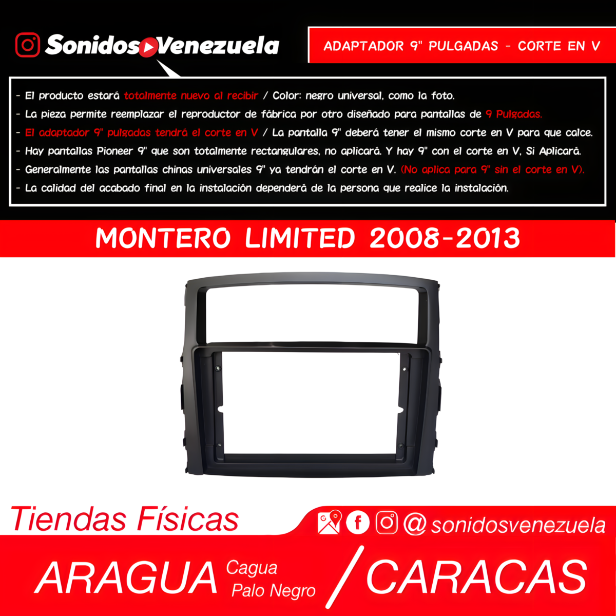 Adaptador 9" Pulgadas Para Mitsubishi Montero Limited 2008-2013