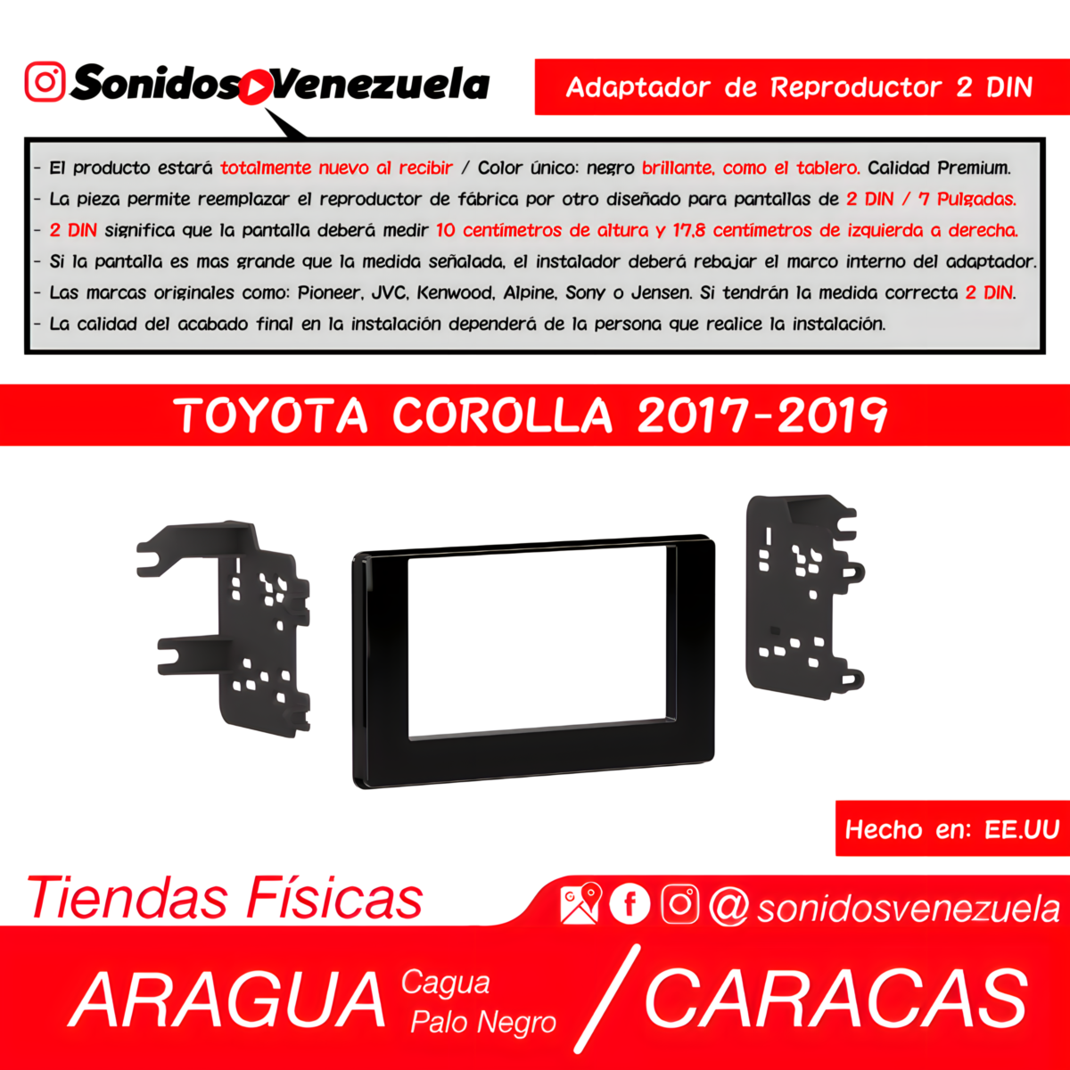 Adaptador de Reproductor 2 DIN Para Toyota Corolla 2017-2019