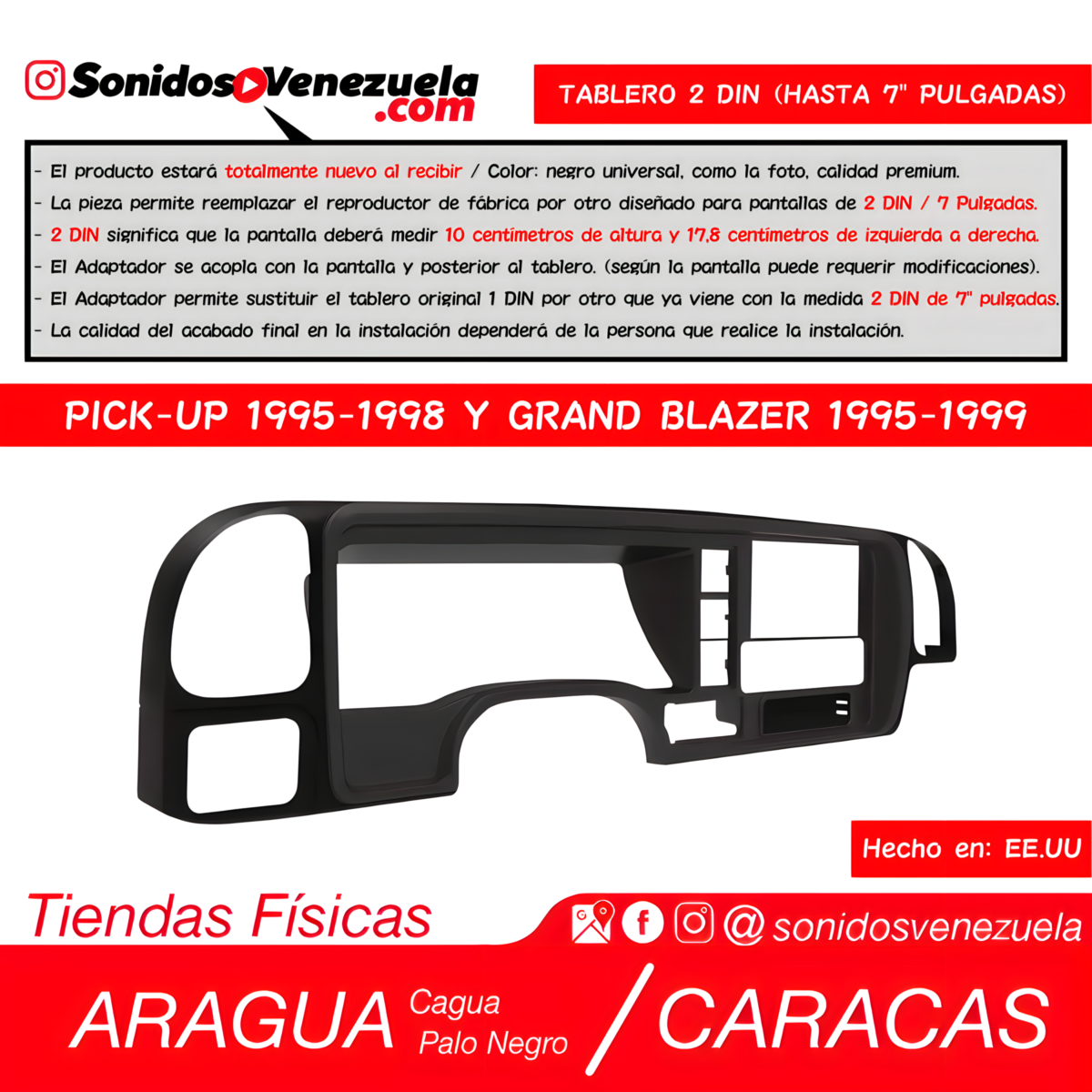 Tablero Adaptador de Reproductor 2 DIN Para Chevrolet 1995-1998