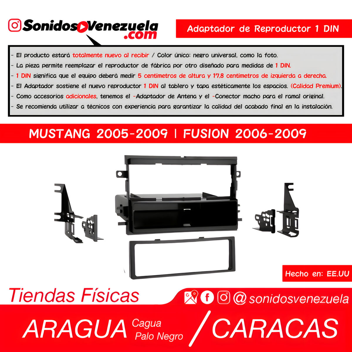 Adaptador de Reproductor 1 DIN Para Ford Mustang 2005-2009 y Fusion 2006-2009