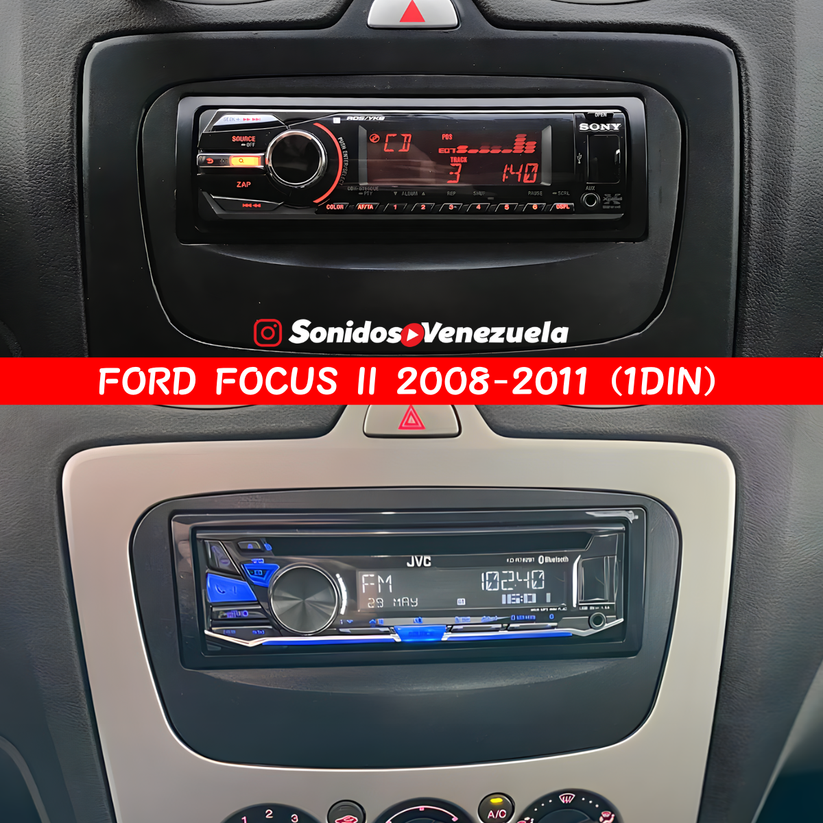 Adaptador 1 DIN negro para Ford Focus 2008-2011