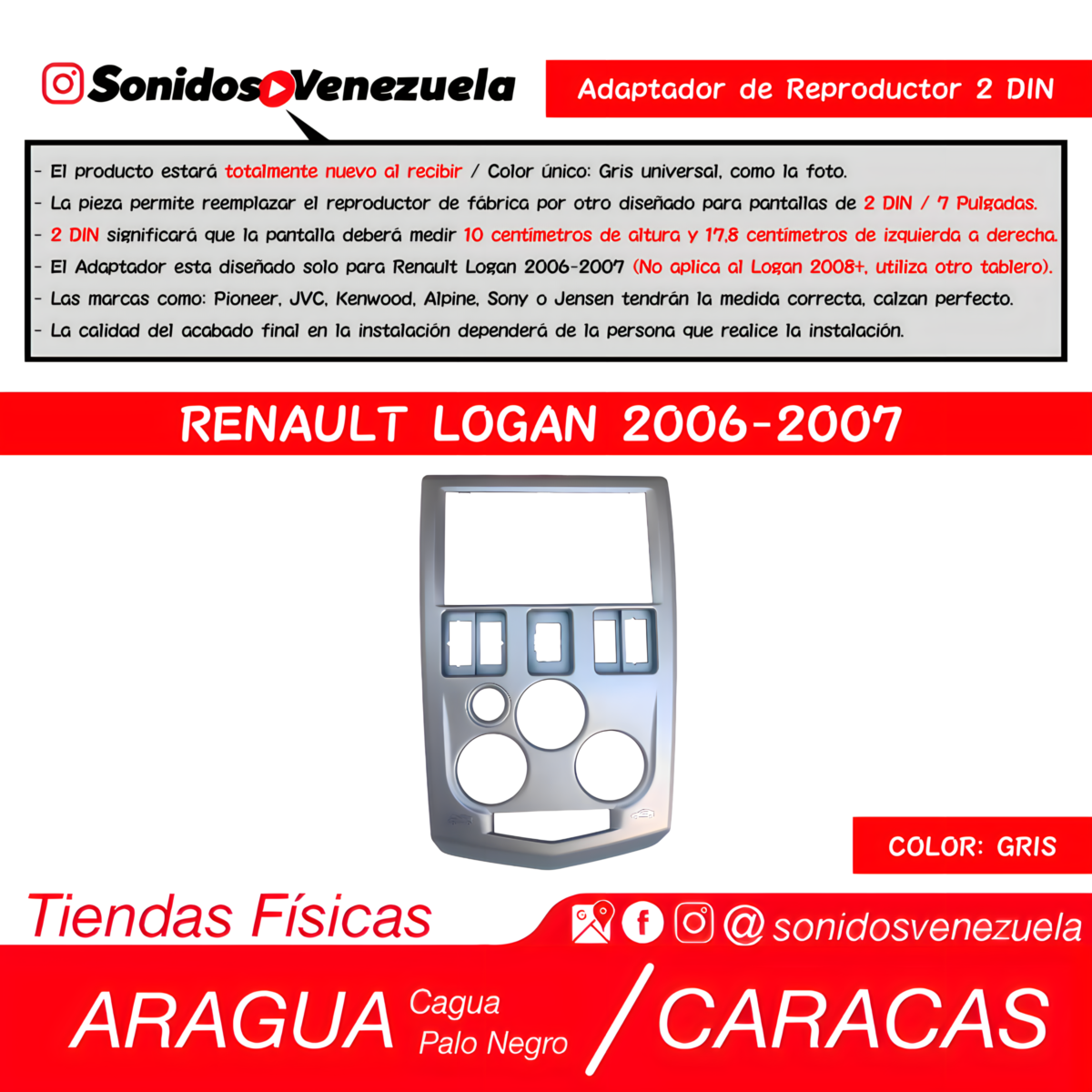 Adaptador de Reproductor 2 DIN Para Renault Logan 2006-2007