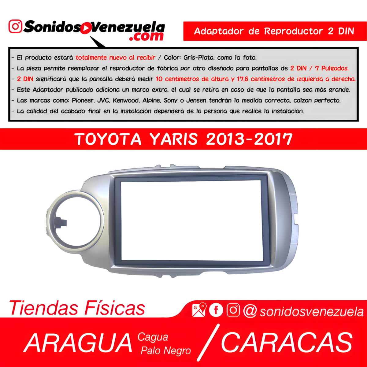 Adaptador de Reproductor 2 DIN Para Toyota Yaris 2013-2017