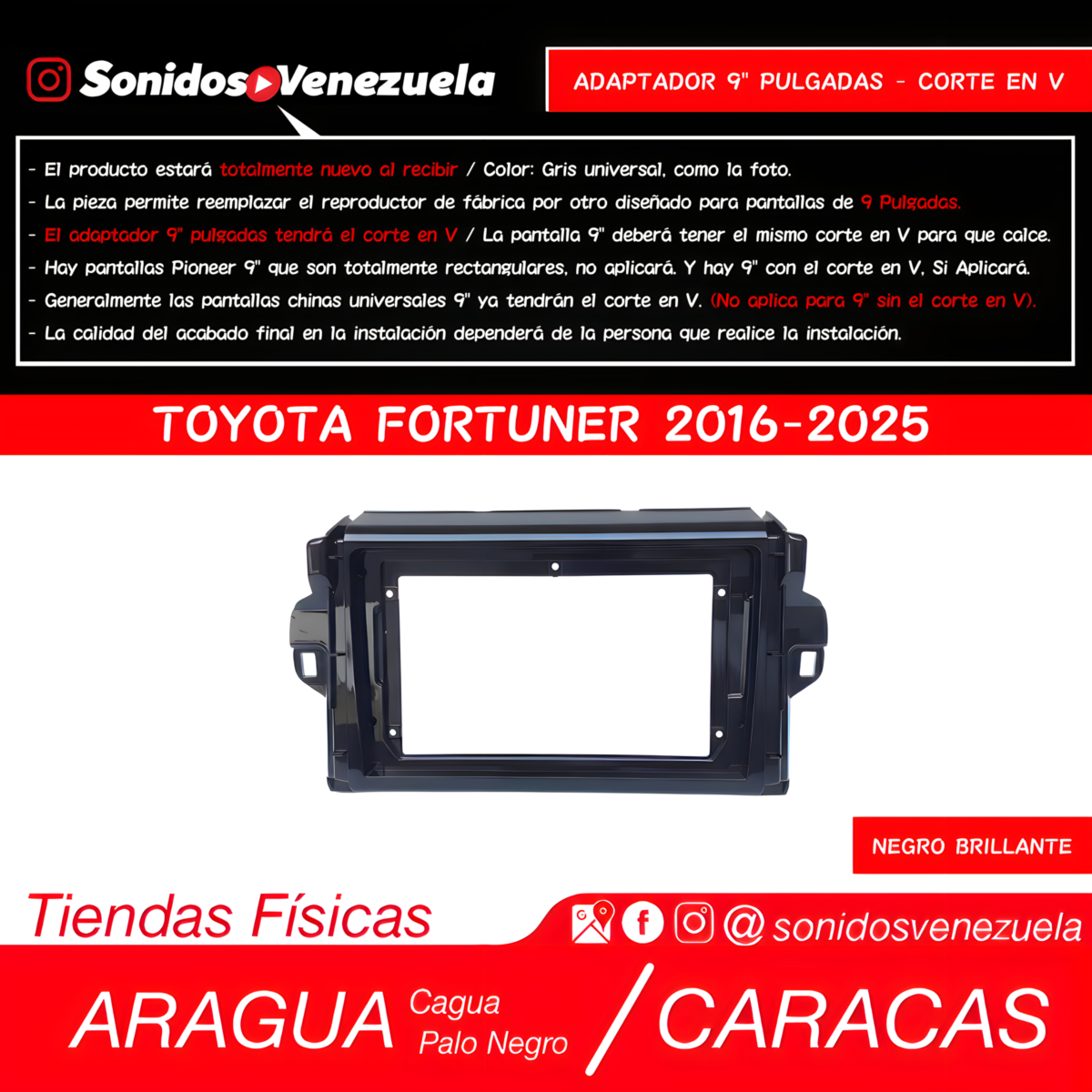Adaptador de Reproductor 9" Pulgadas Para Toyota Fortuner 2016-2025