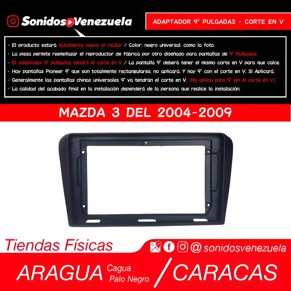 Adaptador 9 Pulgadas Para Mazda 3 Del 2004 al 2009
