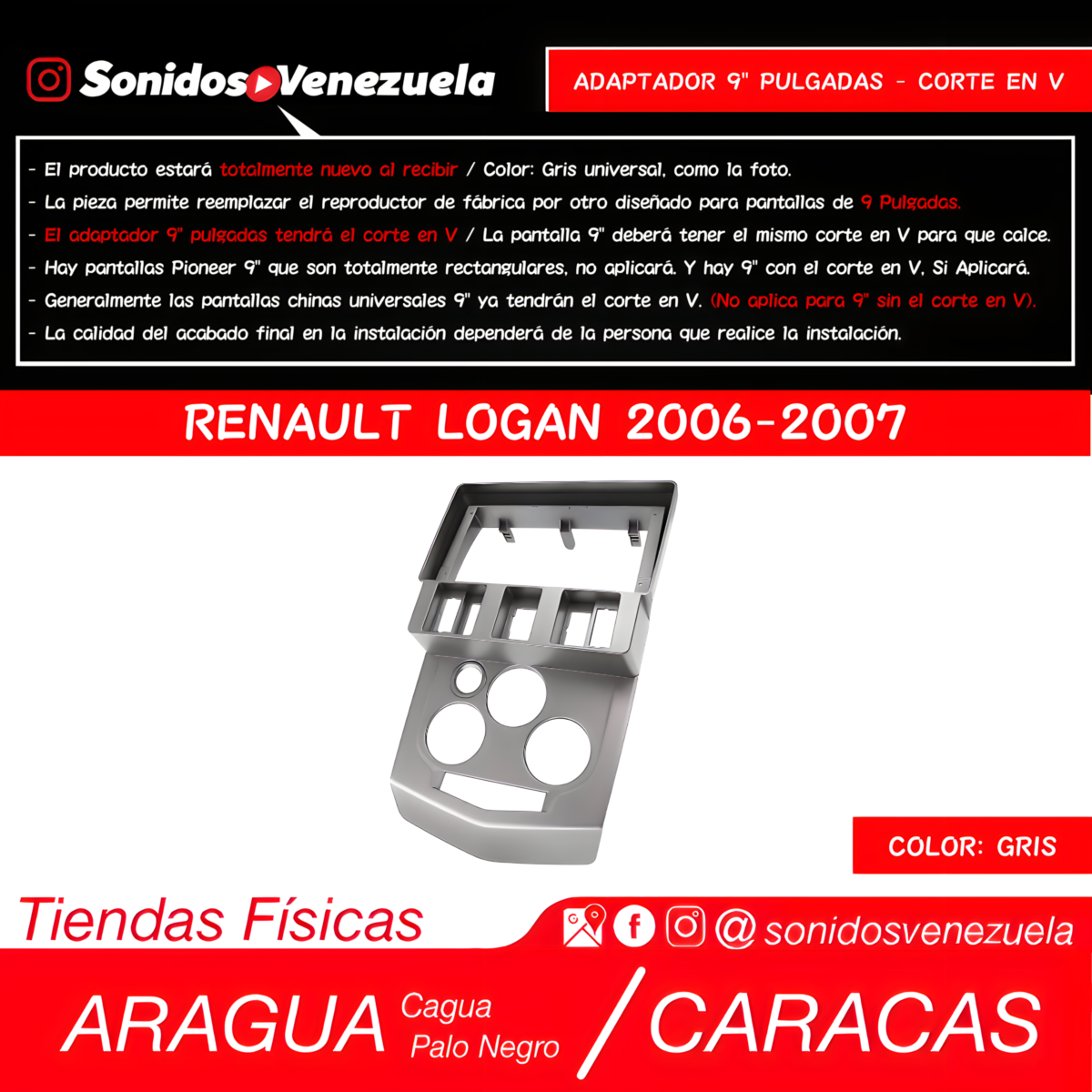 Adaptador 9" Pulgadas Para Renault Logan 2006-2007