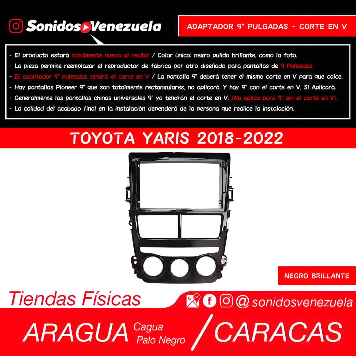 Adaptador de Reproductor 9" Pulgadas Para Toyota Yaris 2018-2022