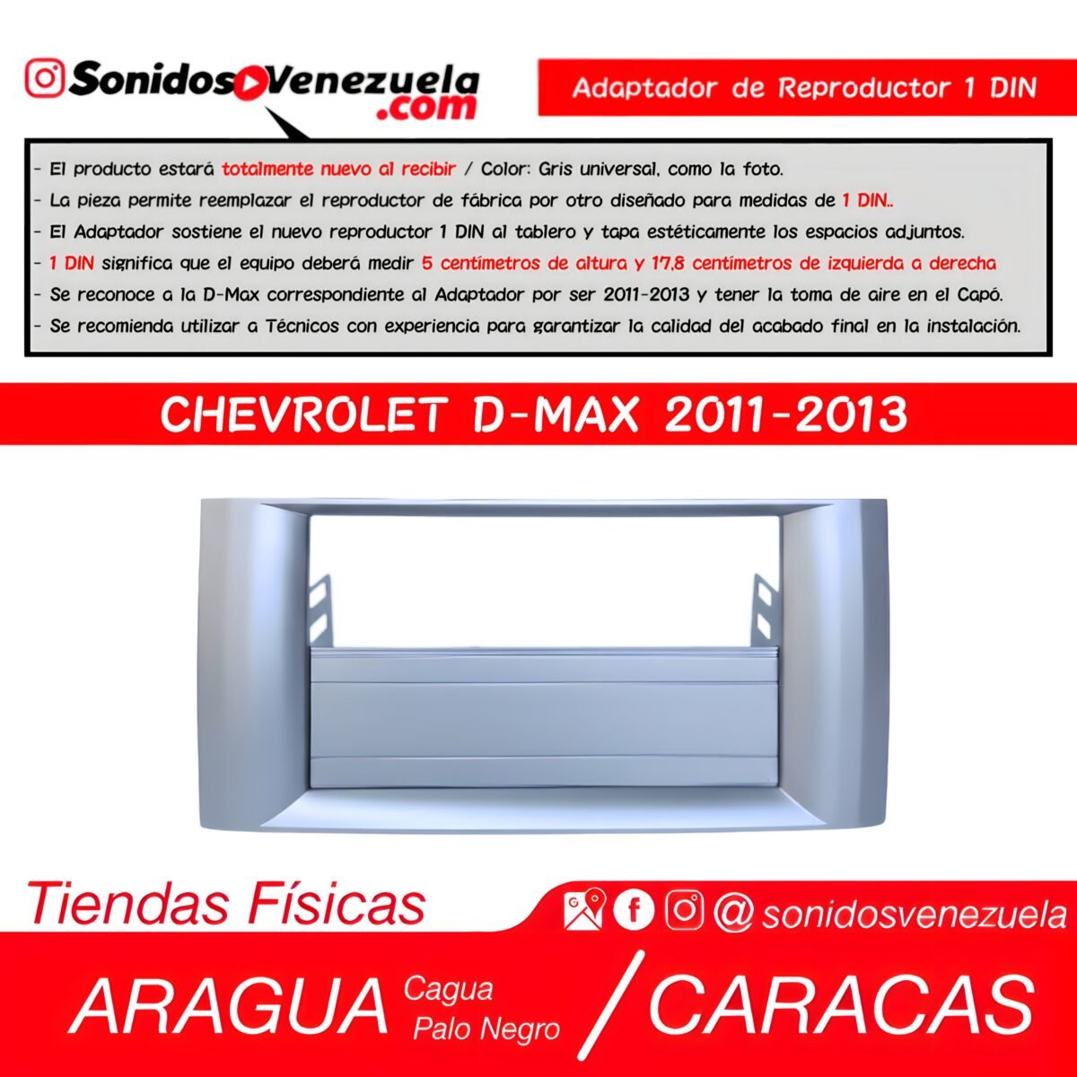 Adaptador de Reproductor 1 DIN Para Chevrolet DMAX 2011-2013