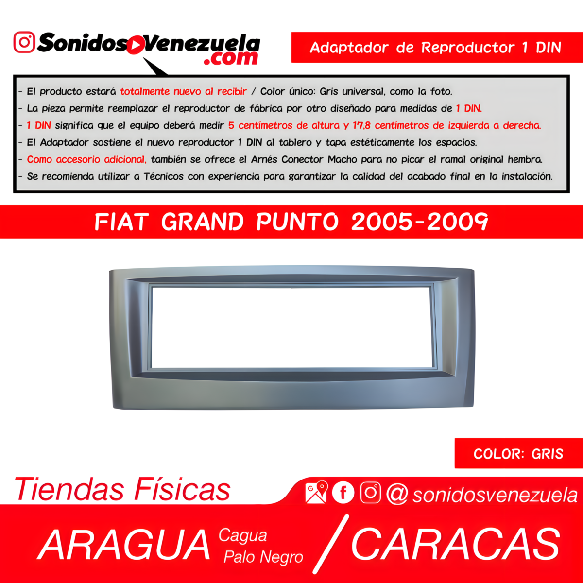 Adaptador de Reproductor 1 DIN Para Fiat Grand Punto 2005-2009