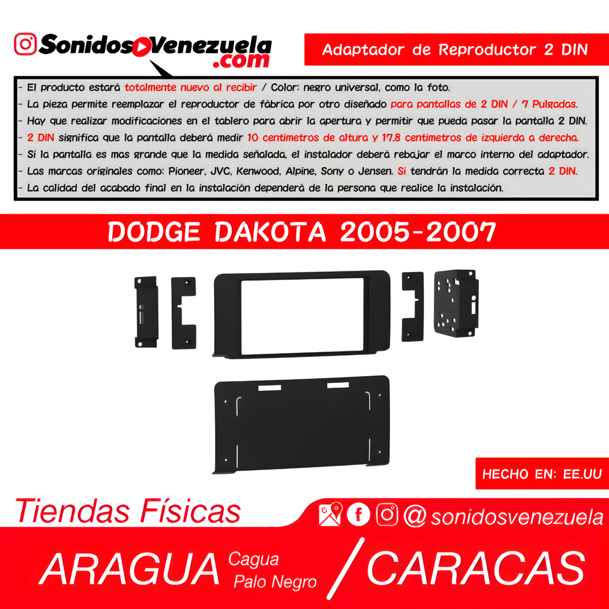 Adaptador de Reproductor 2 DIN Para Dodge Dakota 2005-2007