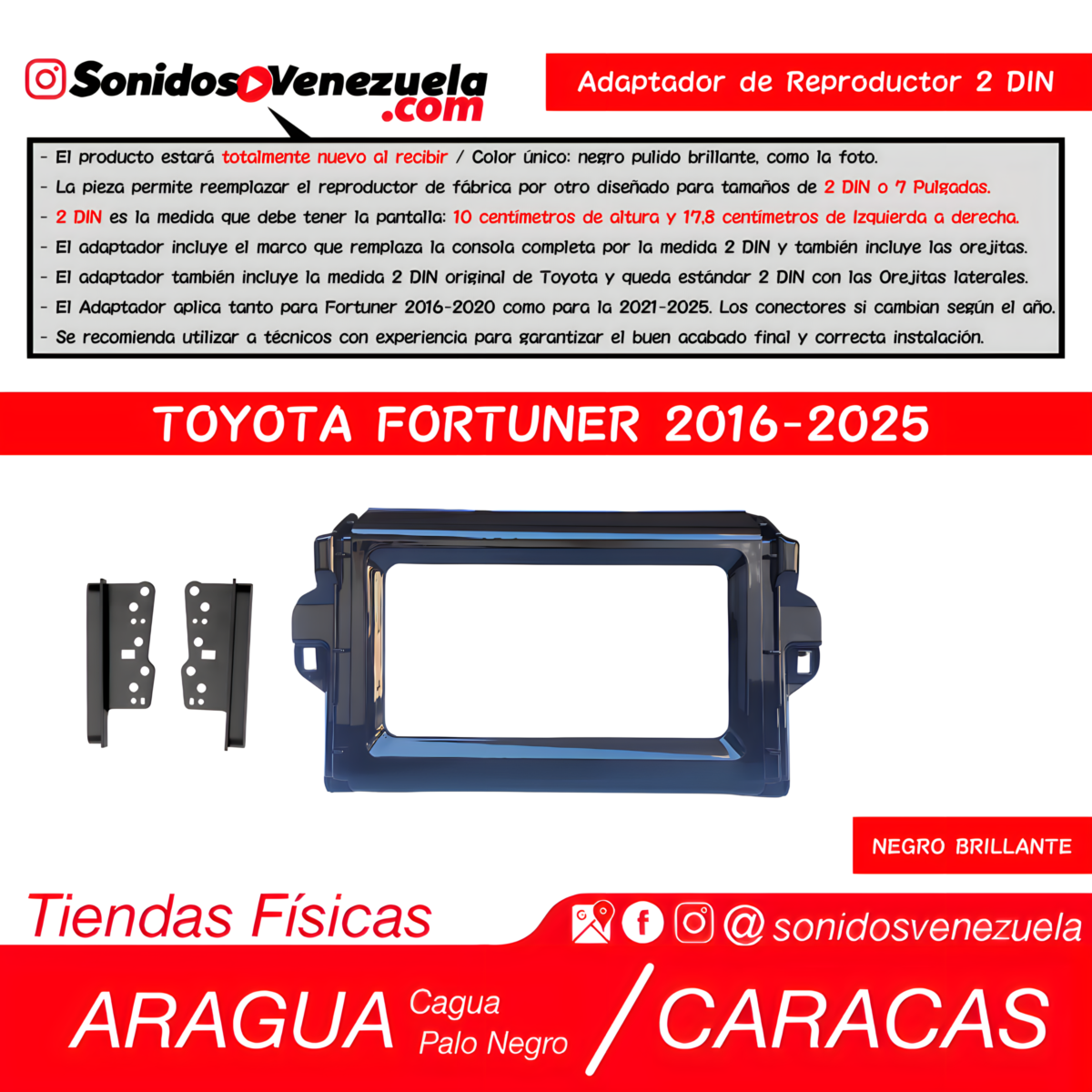 Adaptador de Reproductor 2 DIN Para Toyota Fortuner 2016-2025
