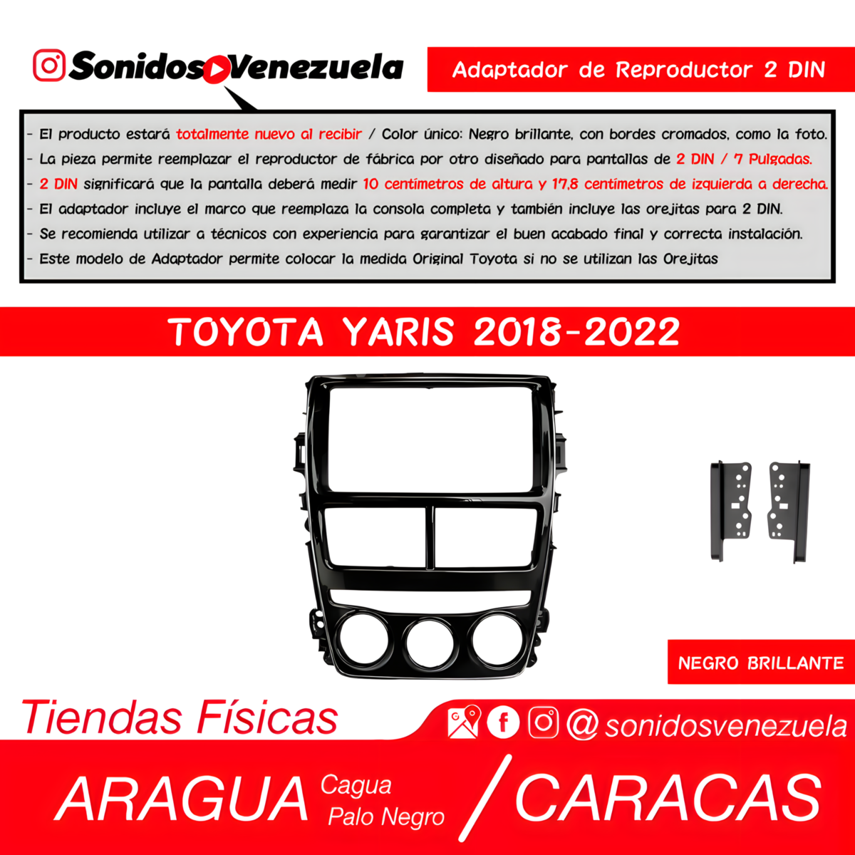 Adaptador de Reproductor 2 DIN Para Toyota Yaris 2018-2022
