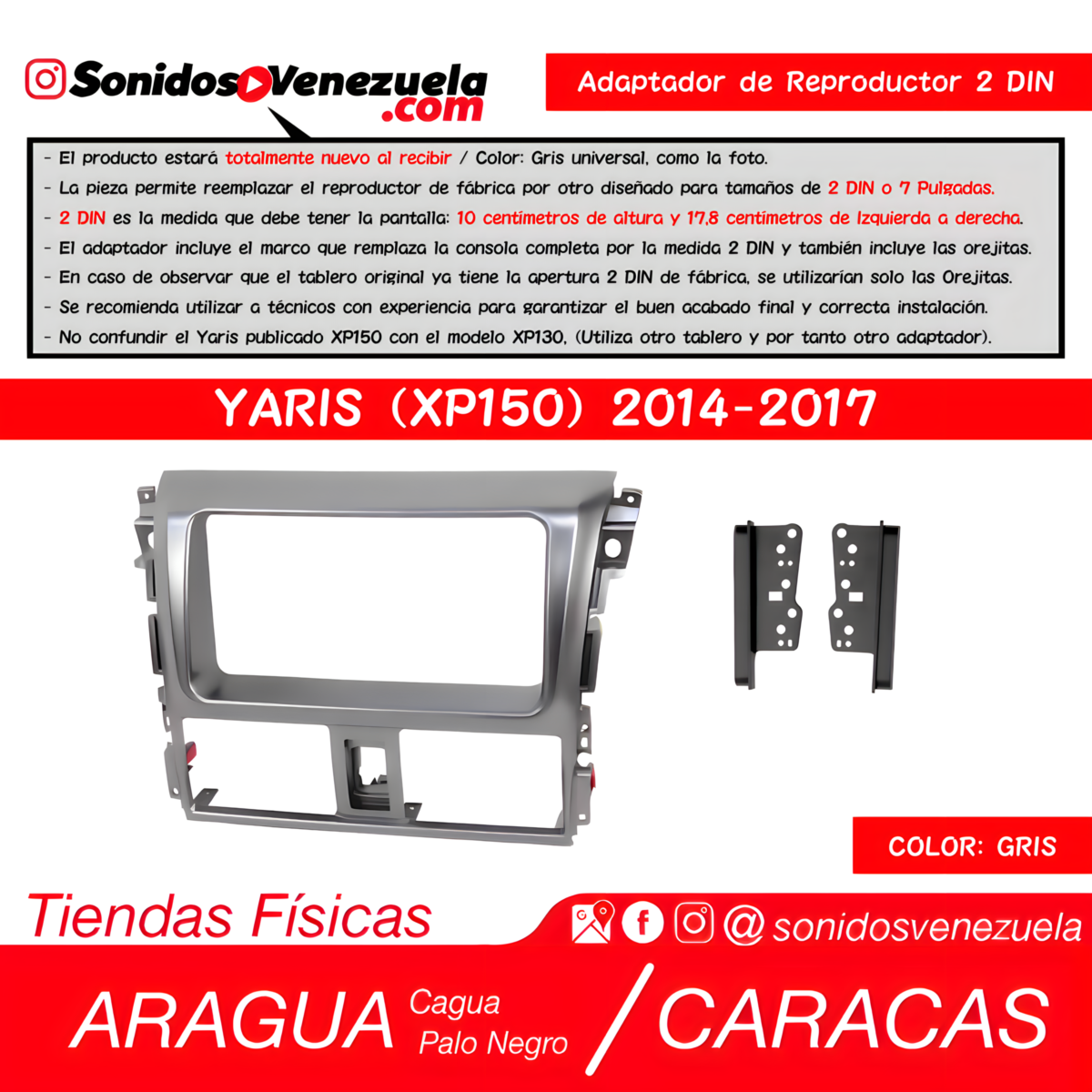 Adaptador de Reproductor 2 DIN Para Toyota Yaris 2014-2017 (XP150)