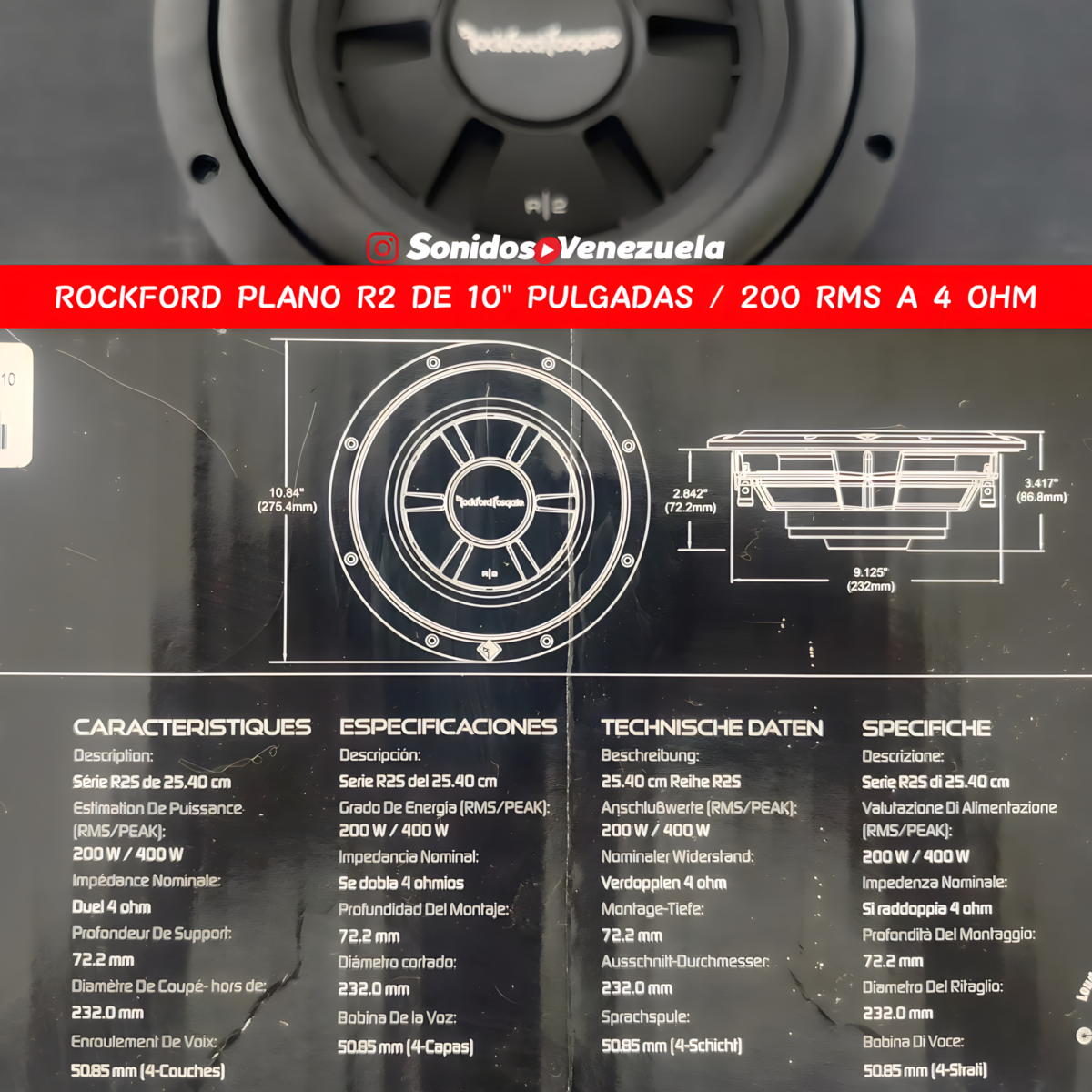 BAJO PLANO 10 PULGADAS ROCKFORD R2 DE 400 WATTS Y 200 RMS A 4 OHM-2