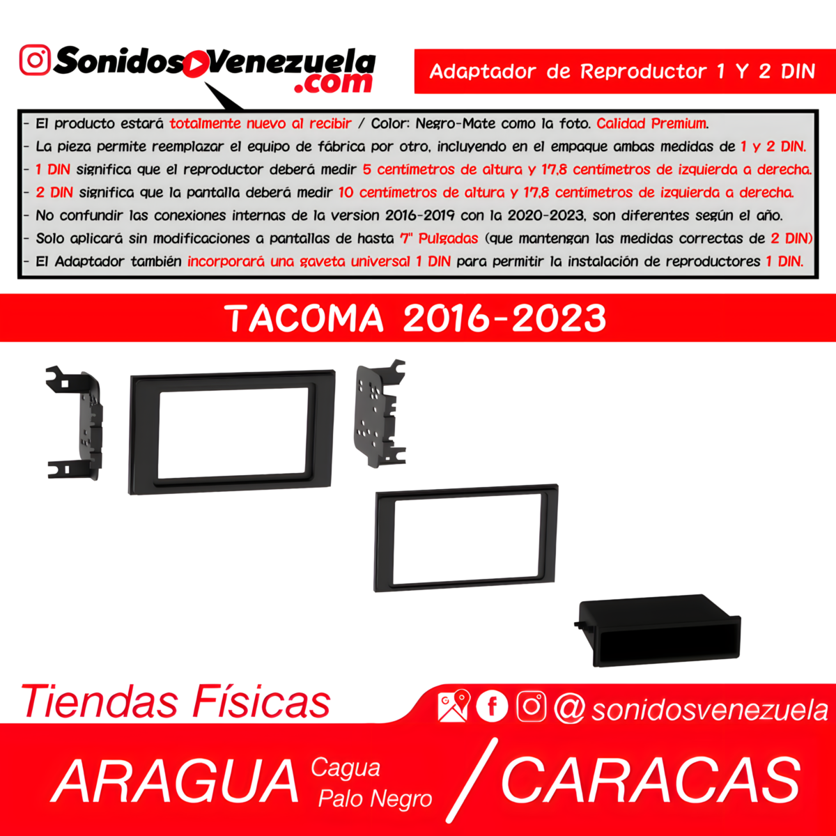Adaptador de Reproductor 1 y 2 DIN Para Toyota Tacoma 2016-2023